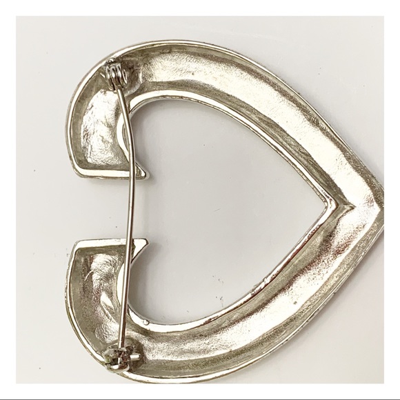 Silver tone stylized open heart brooch pin abstract modernist - Picture 2 of 4